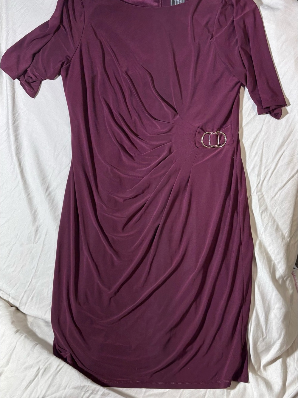 Jessica Howard Plum Draped Midi Dress with Double-Ring Buckle